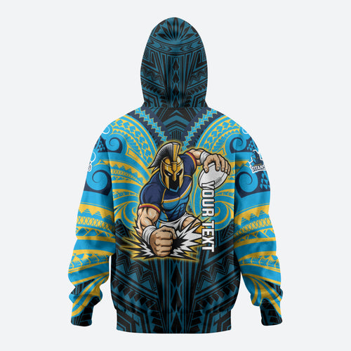 Custom Gold Coast Titans Zip Hoodie Titan Warrior Polynesia Islander Rugby Mascot