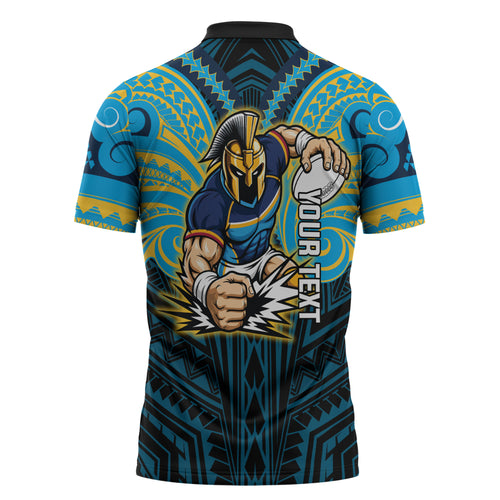 Custom Gold Coast Titans Zipper Polo Shirt Titan Warrior Polynesia Islander Rugby Mascot