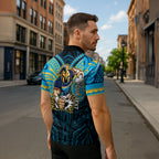 Custom Gold Coast Titans Zipper Polo Shirt Titan Warrior Polynesia Islander Rugby Mascot