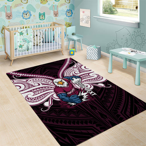 Custom Manly Warringah Sea Eagles Area Rug Sea Eagle Warrior Polynesia Islander Rugby Mascot