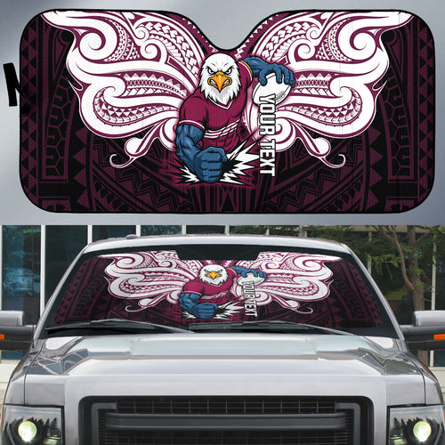 Custom Manly Warringah Sea Eagles Auto Sun Shade Sea Eagle Warrior Polynesia Islander Rugby Mascot