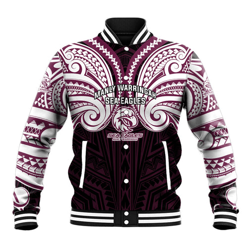 Custom Manly Warringah Sea Eagles Baseball Jacket Sea Eagle Warrior Polynesia Islander Rugby Mascot