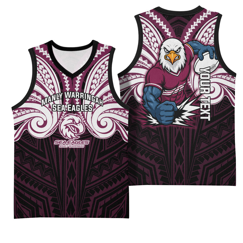 Custom Manly Warringah Sea Eagles Basketball Jersey Sea Eagle Warrior Polynesia Islander Rugby Mascot
