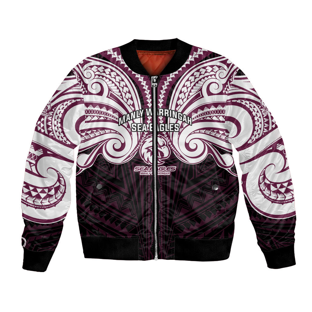 Custom Manly Warringah Sea Eagles Bomber Jacket Sea Eagle Warrior Polynesia Islander Rugby Mascot