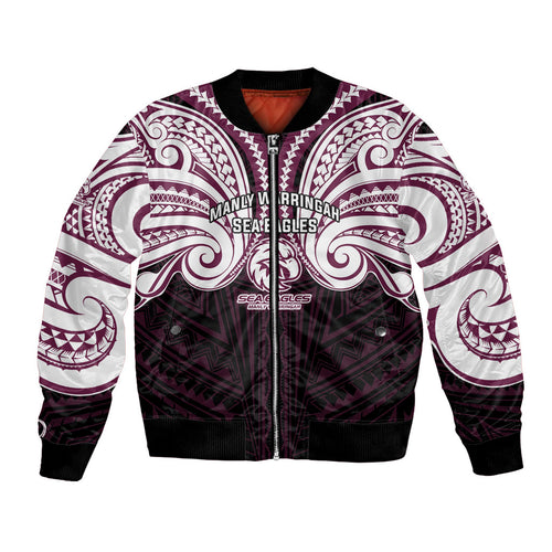 Custom Manly Warringah Sea Eagles Bomber Jacket Sea Eagle Warrior Polynesia Islander Rugby Mascot