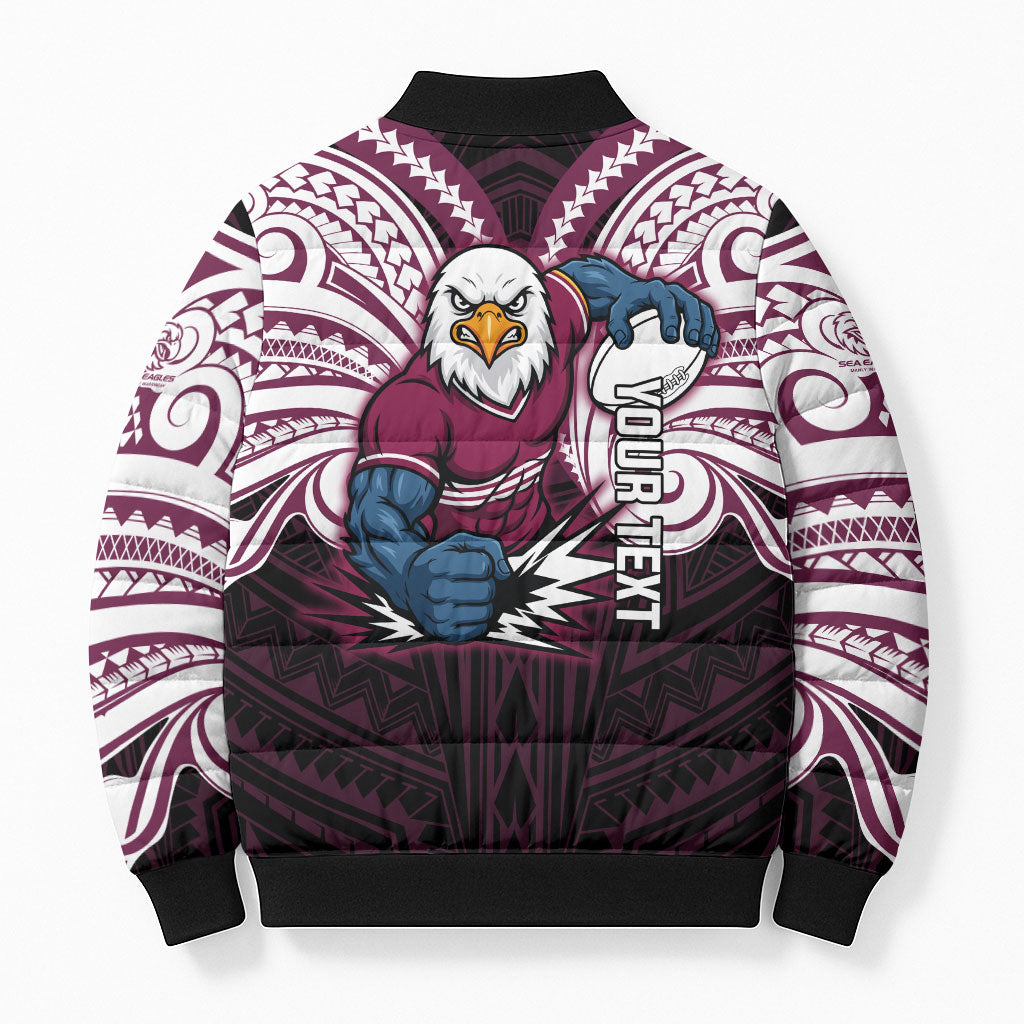 Custom Manly Warringah Sea Eagles Bomber Puffer Jacket Sea Eagle Warrior Polynesia Islander Rugby Mascot