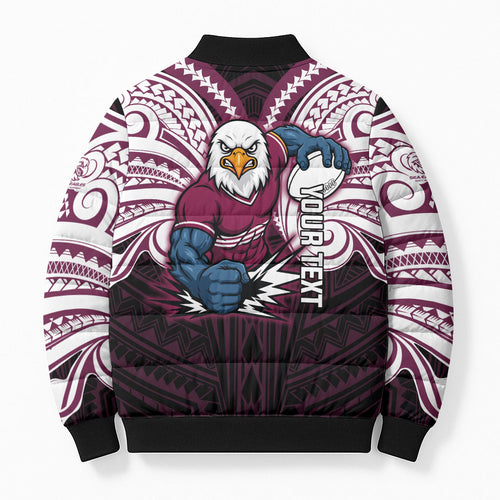 Custom Manly Warringah Sea Eagles Bomber Puffer Jacket Sea Eagle Warrior Polynesia Islander Rugby Mascot