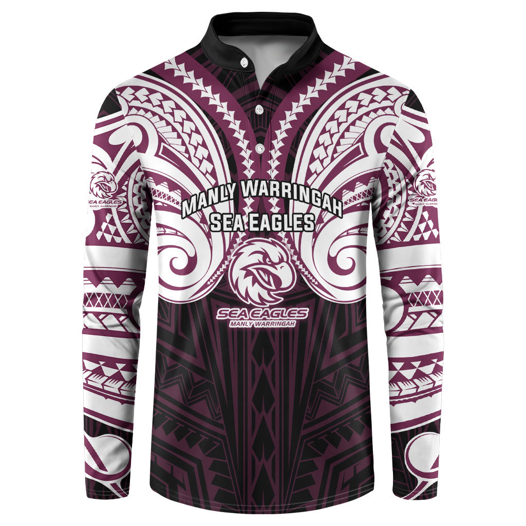 Custom Manly Warringah Sea Eagles Button Sweatshirt Sea Eagle Warrior Polynesia Islander Rugby Mascot