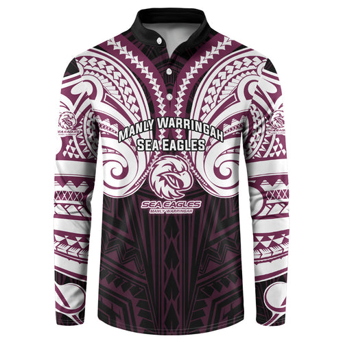 Custom Manly Warringah Sea Eagles Button Sweatshirt Sea Eagle Warrior Polynesia Islander Rugby Mascot