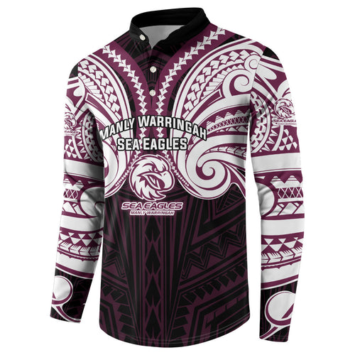 Custom Manly Warringah Sea Eagles Button Sweatshirt Sea Eagle Warrior Polynesia Islander Rugby Mascot