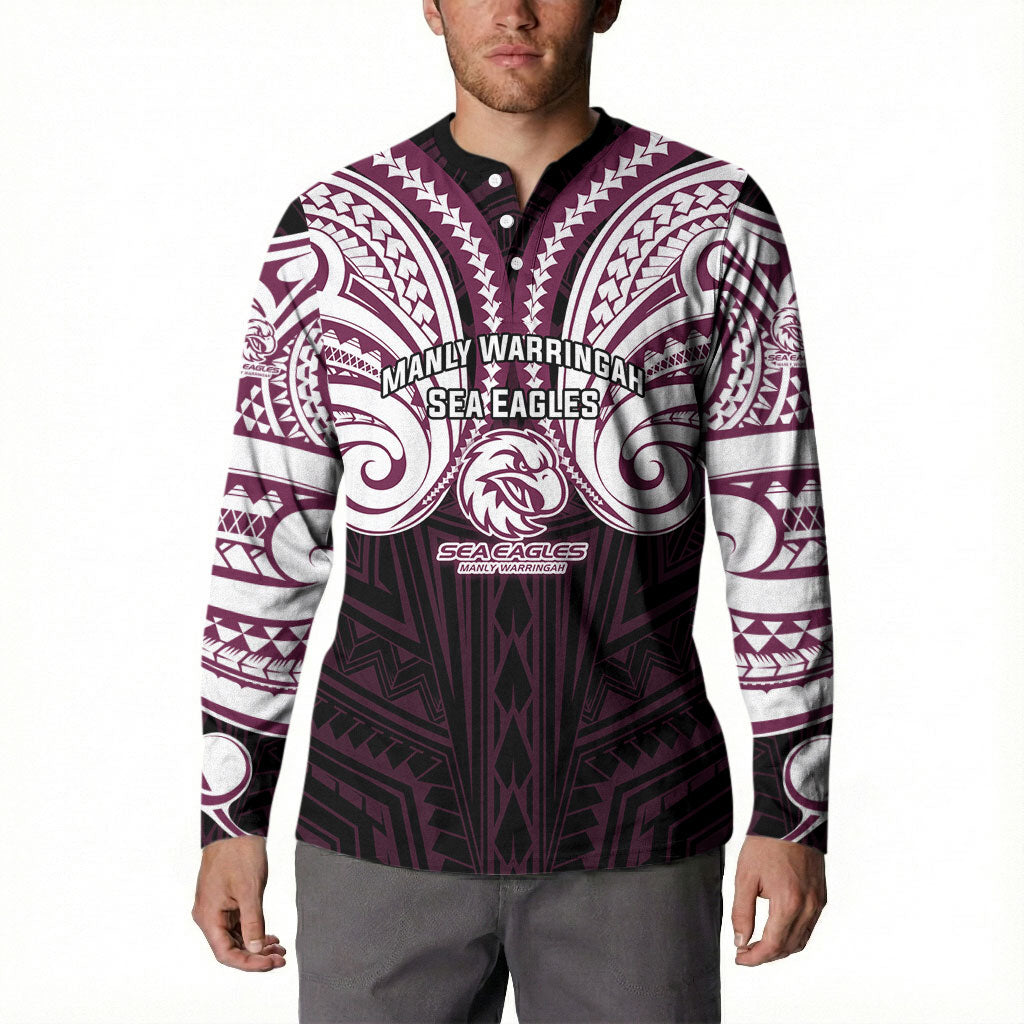Custom Manly Warringah Sea Eagles Button Sweatshirt Sea Eagle Warrior Polynesia Islander Rugby Mascot