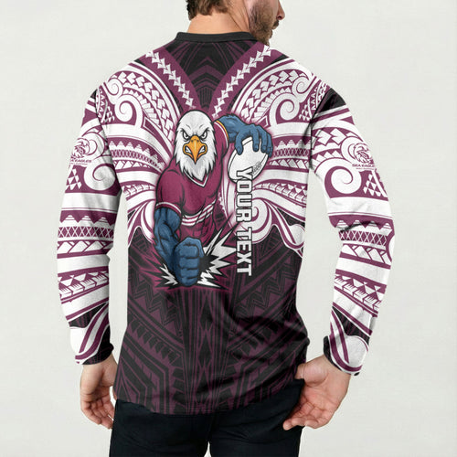 Custom Manly Warringah Sea Eagles Button Sweatshirt Sea Eagle Warrior Polynesia Islander Rugby Mascot