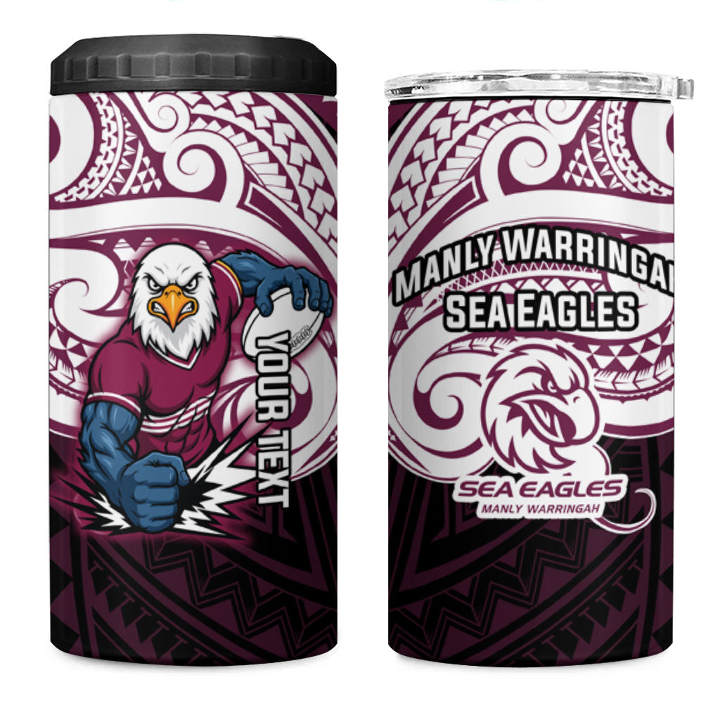 Custom Manly Warringah Sea Eagles 4 in 1 Can Cooler Tumbler Sea Eagle Warrior Polynesia Islander Rugby Mascot