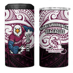 Custom Manly Warringah Sea Eagles 4 in 1 Can Cooler Tumbler Sea Eagle Warrior Polynesia Islander Rugby Mascot