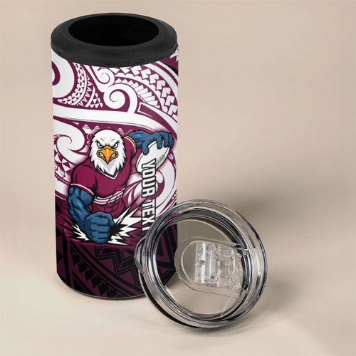 Custom Manly Warringah Sea Eagles 4 in 1 Can Cooler Tumbler Sea Eagle Warrior Polynesia Islander Rugby Mascot