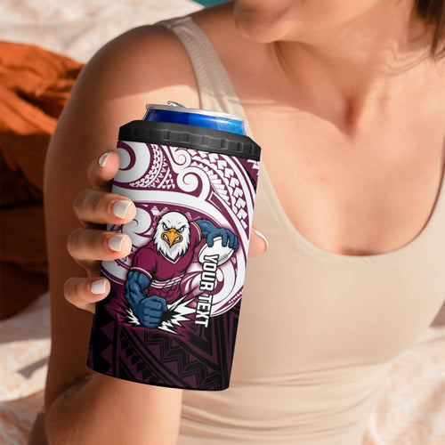 Custom Manly Warringah Sea Eagles 4 in 1 Can Cooler Tumbler Sea Eagle Warrior Polynesia Islander Rugby Mascot