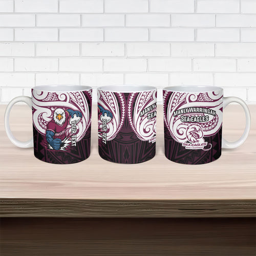 Custom Manly Warringah Sea Eagles Ceramic Mug Sea Eagle Warrior Polynesia Islander Rugby Mascot