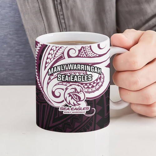 Custom Manly Warringah Sea Eagles Ceramic Mug Sea Eagle Warrior Polynesia Islander Rugby Mascot