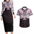 Custom Manly Warringah Sea Eagles Couples Matching Long Sleeve Bodycon Dress and Hawaiian Shirt Sea Eagle Warrior Polynesia Islander Rugby Mascot