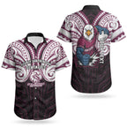 Custom Manly Warringah Sea Eagles Couples Matching Long Sleeve Bodycon Dress and Hawaiian Shirt Sea Eagle Warrior Polynesia Islander Rugby Mascot