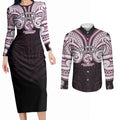 Custom Manly Warringah Sea Eagles Couples Matching Long Sleeve Bodycon Dress and Long Sleeve Button Shirt Sea Eagle Warrior Polynesia Islander Rugby Mascot