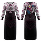 Custom Manly Warringah Sea Eagles Couples Matching Long Sleeve Bodycon Dress and Long Sleeve Button Shirt Sea Eagle Warrior Polynesia Islander Rugby Mascot