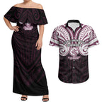 Custom Manly Warringah Sea Eagles Couples Matching Off Shoulder Maxi Dress and Hawaiian Shirt Sea Eagle Warrior Polynesia Islander Rugby Mascot