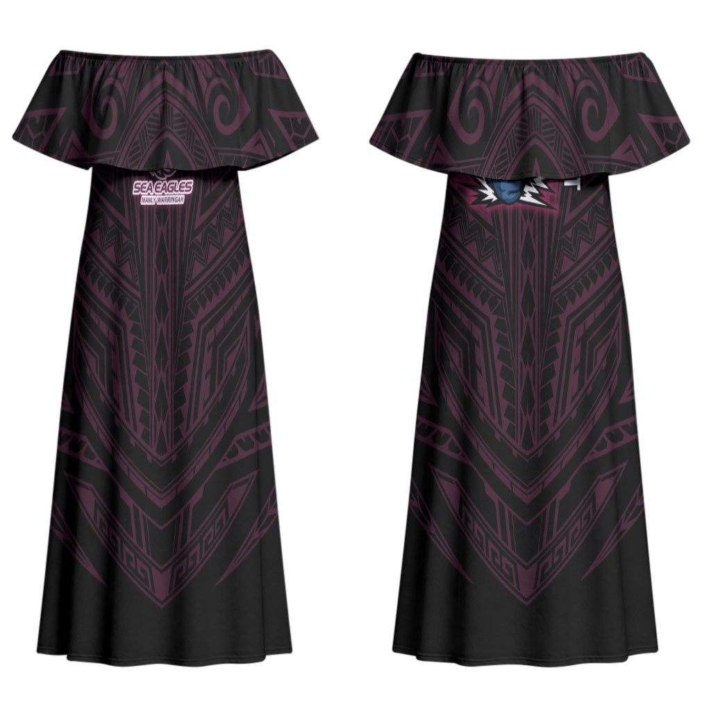 Custom Manly Warringah Sea Eagles Couples Matching Off Shoulder Maxi Dress and Hawaiian Shirt Sea Eagle Warrior Polynesia Islander Rugby Mascot