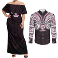 Custom Manly Warringah Sea Eagles Couples Matching Off Shoulder Maxi Dress and Long Sleeve Button Shirt Sea Eagle Warrior Polynesia Islander Rugby Mascot