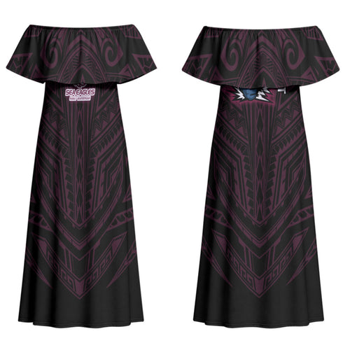 Custom Manly Warringah Sea Eagles Couples Matching Off Shoulder Maxi Dress and Long Sleeve Button Shirt Sea Eagle Warrior Polynesia Islander Rugby Mascot