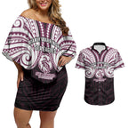 Custom Manly Warringah Sea Eagles Couples Matching Off Shoulder Short Dress and Hawaiian Shirt Sea Eagle Warrior Polynesia Islander Rugby Mascot