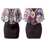 Custom Manly Warringah Sea Eagles Couples Matching Off Shoulder Short Dress and Long Sleeve Button Shirt Sea Eagle Warrior Polynesia Islander Rugby Mascot