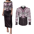Custom Manly Warringah Sea Eagles Couples Matching Puletasi and Long Sleeve Button Shirt Sea Eagle Warrior Polynesia Islander Rugby Mascot