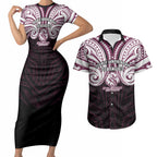 Custom Manly Warringah Sea Eagles Couples Matching Short Sleeve Bodycon Dress and Hawaiian Shirt Sea Eagle Warrior Polynesia Islander Rugby Mascot