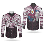 Custom Manly Warringah Sea Eagles Couples Matching Short Sleeve Bodycon Dress and Long Sleeve Button Shirt Sea Eagle Warrior Polynesia Islander Rugby Mascot