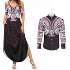 Custom Manly Warringah Sea Eagles Couples Matching Summer Maxi Dress and Long Sleeve Button Shirt Sea Eagle Warrior Polynesia Islander Rugby Mascot