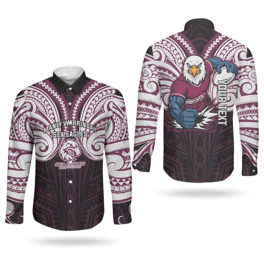 Custom Manly Warringah Sea Eagles Couples Matching Tank Maxi Dress and Long Sleeve Button Shirt Sea Eagle Warrior Polynesia Islander Rugby Mascot