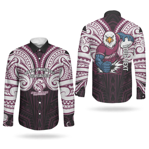 Custom Manly Warringah Sea Eagles Couples Matching Tank Maxi Dress and Long Sleeve Button Shirt Sea Eagle Warrior Polynesia Islander Rugby Mascot
