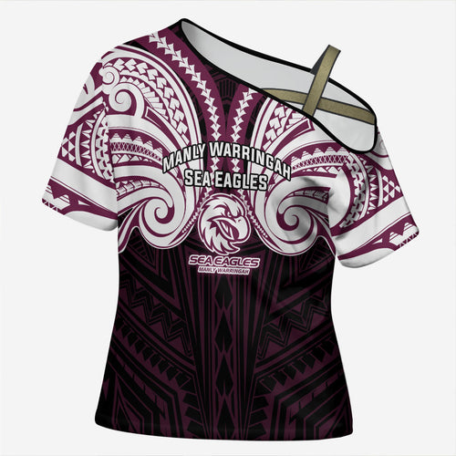 Custom Manly Warringah Sea Eagles Cross Shoulder Shirt Sea Eagle Warrior Polynesia Islander Rugby Mascot