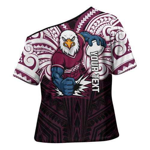 Custom Manly Warringah Sea Eagles Cross Shoulder Shirt Sea Eagle Warrior Polynesia Islander Rugby Mascot