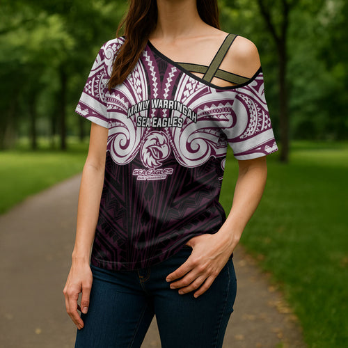 Custom Manly Warringah Sea Eagles Cross Shoulder Shirt Sea Eagle Warrior Polynesia Islander Rugby Mascot