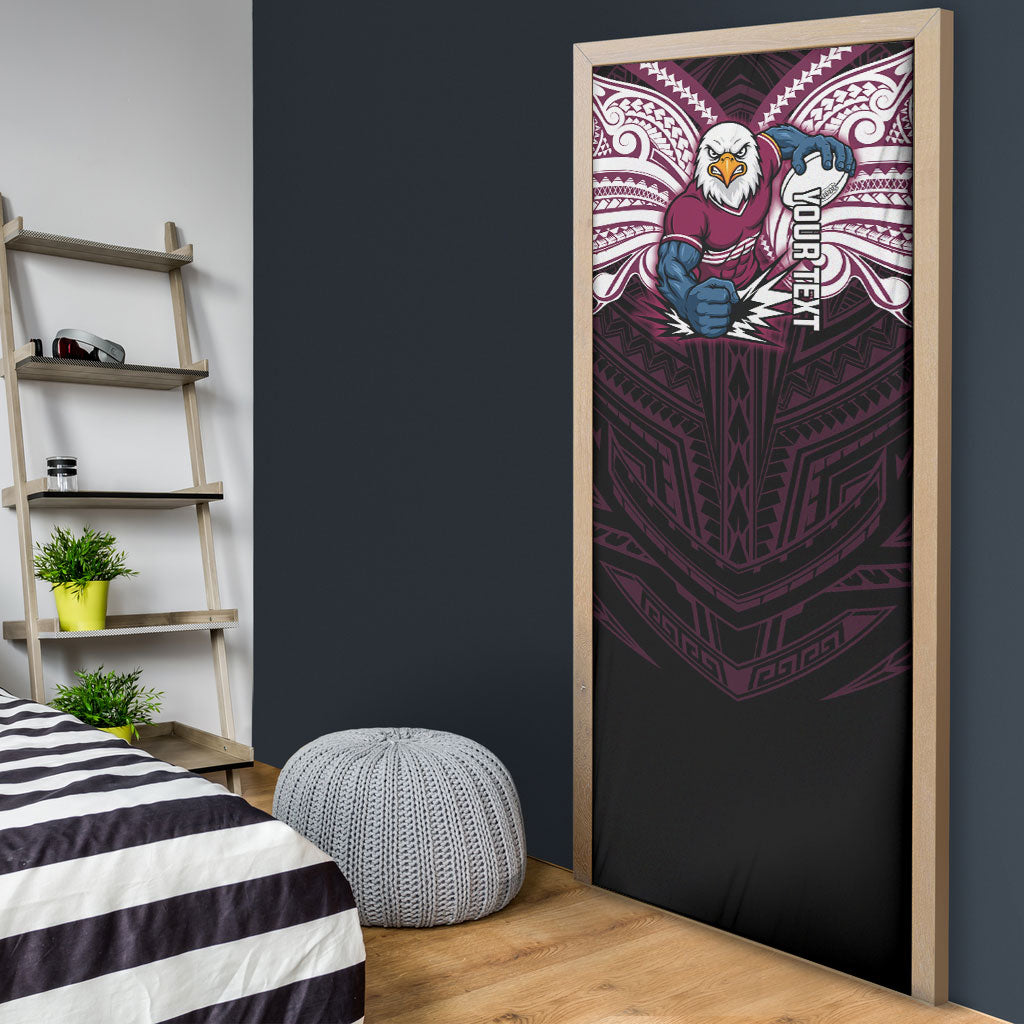 Custom Manly Warringah Sea Eagles Door Cover Sea Eagle Warrior Polynesia Islander Rugby Mascot