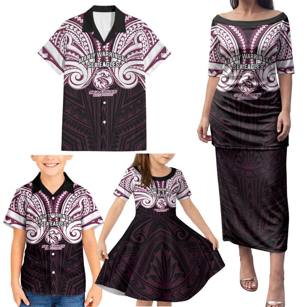 Custom Manly Warringah Sea Eagles Family Matching Puletasi and Hawaiian Shirt Sea Eagle Warrior Polynesia Islander Rugby Mascot
