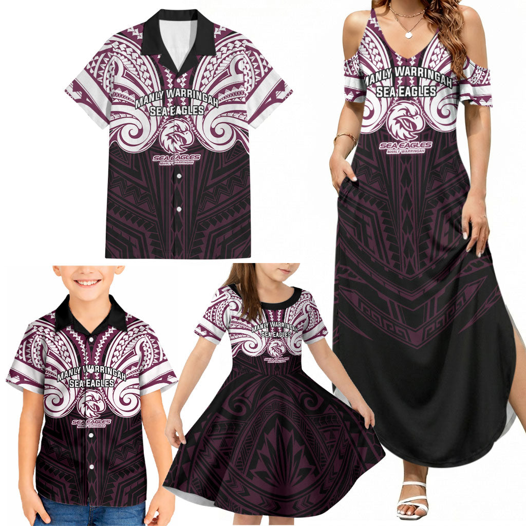 Custom Manly Warringah Sea Eagles Family Matching Summer Maxi Dress and Hawaiian Shirt Sea Eagle Warrior Polynesia Islander Rugby Mascot