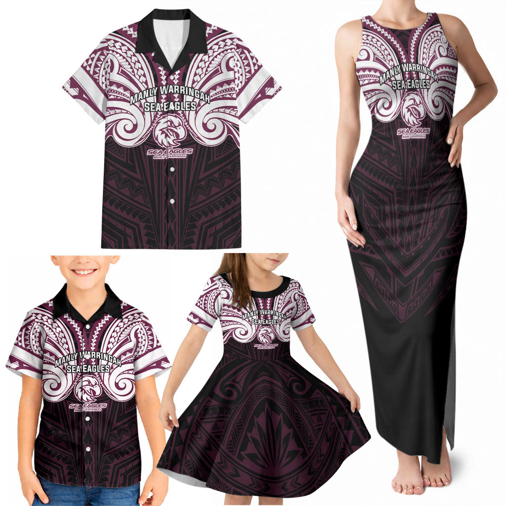 Custom Manly Warringah Sea Eagles Family Matching Tank Maxi Dress and Hawaiian Shirt Sea Eagle Warrior Polynesia Islander Rugby Mascot