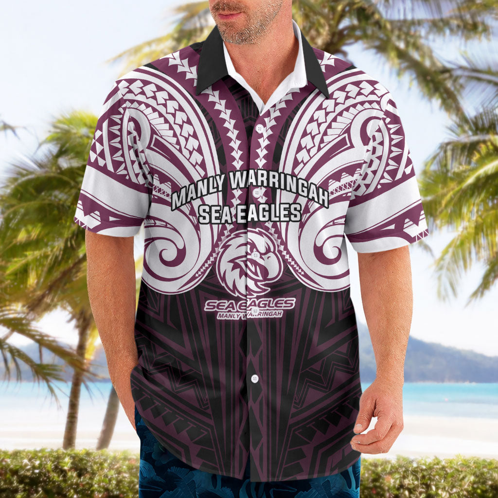 Custom Manly Warringah Sea Eagles Hawaiian Shirt Sea Eagle Warrior Polynesia Islander Rugby Mascot