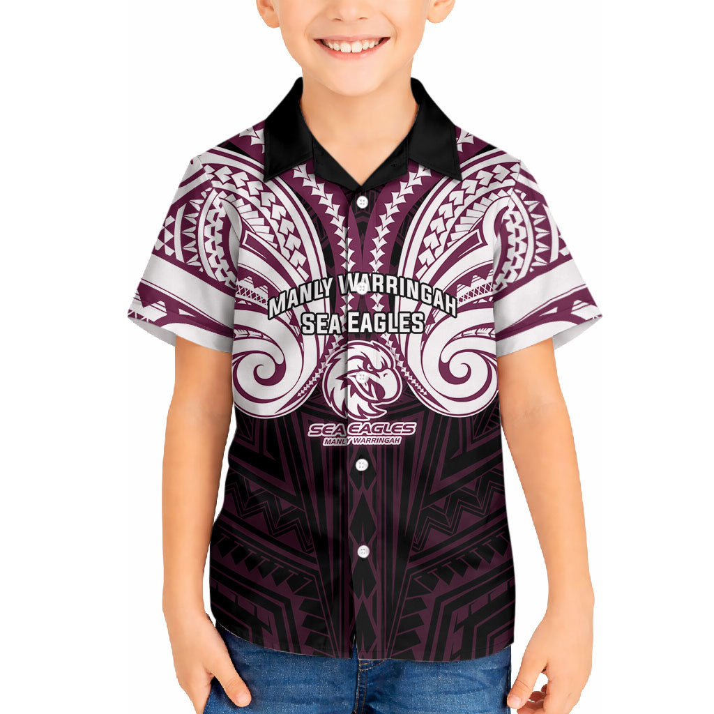 Custom Manly Warringah Sea Eagles Hawaiian Shirt Sea Eagle Warrior Polynesia Islander Rugby Mascot