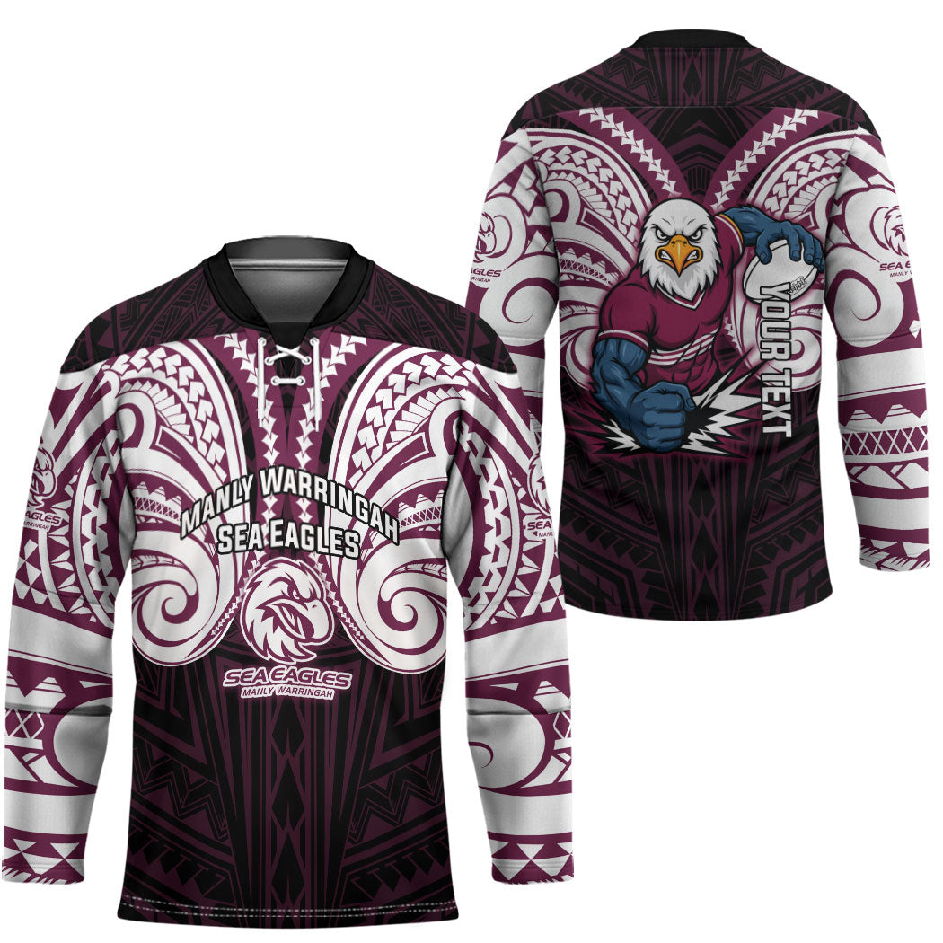 Custom Manly Warringah Sea Eagles Hockey Jersey Sea Eagle Warrior Polynesia Islander Rugby Mascot