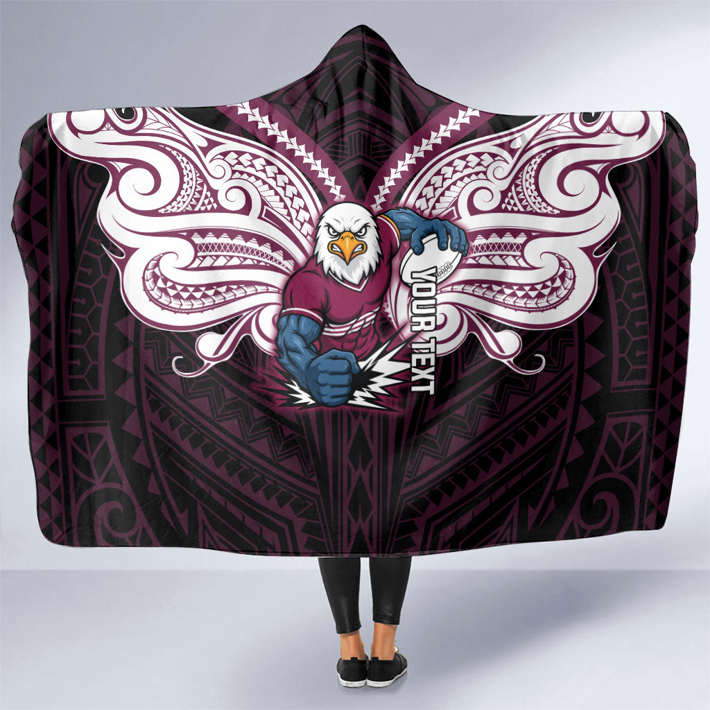 Custom Manly Warringah Sea Eagles Hooded Blanket Sea Eagle Warrior Polynesia Islander Rugby Mascot