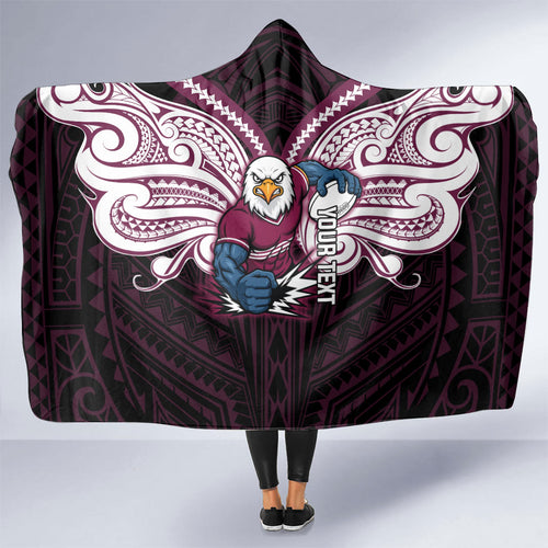 Custom Manly Warringah Sea Eagles Hooded Blanket Sea Eagle Warrior Polynesia Islander Rugby Mascot